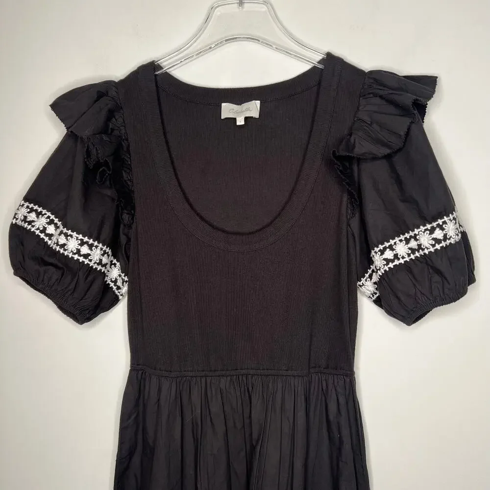 Cleobella Black Puff Sleeve Selma Midi Dress Size Small